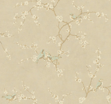 bird whiteページ Handpainted III HP0325 Birds W/Blossoms Wallpaper