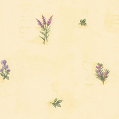 Norwall KV27429 Floral Toss lavender flower and leaves tossed on yellow background