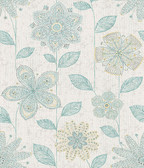 Maisie Teal Batik Flower  wallpaper