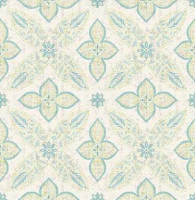 Off Beat Ethnic Turquoise Geometric Floral  wallpaper