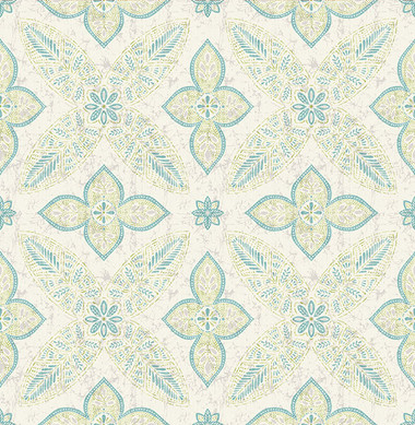 Off Beat Ethnic Turquoise Geometric Floral  wallpaper