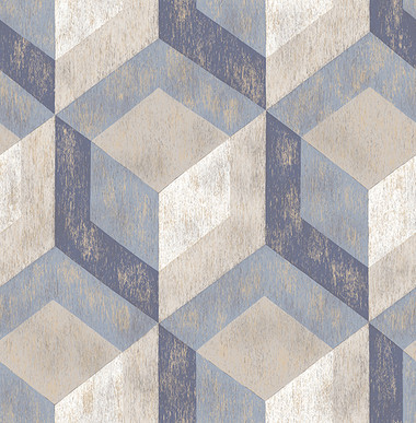 Rustic Wood Tile Blue Geometric