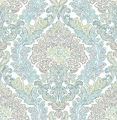 Fontaine Teal Damask Wallpaper