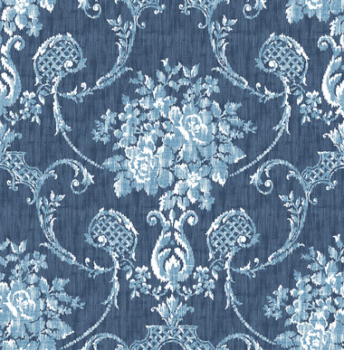 Winsome Blue Floral Damask Wallpaper