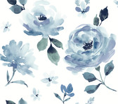 York Premium Peel and Stick PSW1074RL - Watercolor Blooms Wallpaper Blue