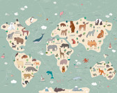 WALS0446 - Illustration of a Children���s World Map Wall Mural