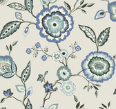 GO8231 - Dahlia Blooms Dove/Cornflower Wallpaper