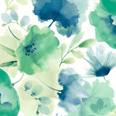 BL1774 - Blue & Green Watercolor Bouquet Wallpaper