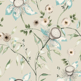 BL1794 - Taupe & Aqua Dream Blossom Wallpaper