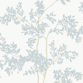 BL1802 - White & Cloud Blue Lunaria Silhouette Wallpaper