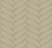 MD7164 - Grey & Gold Luminous Leaves Wallpaper