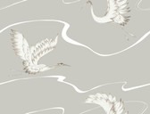 BW3872 - Taupe Soaring Cranes Wallpaper