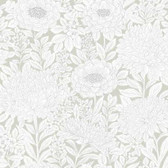 BW3922 - Taupe & Silver Wood Block Blooms Wallpaper