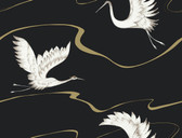 BW3871 - Black & Gold Soaring Cranes Wallpaper