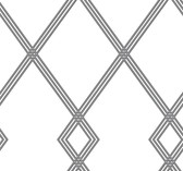 CY1509 - White & Black Ribbon Stripe Trellis Wallpaper