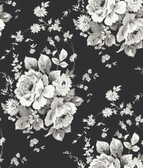FH4088 - Black & Grey Heritage Rose Wallpaper