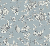 RT7853 - Sky Blue Passion Flower Toile Wallpaper