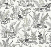 RT7893 - Black & Grey Mushroom Garden Toile Wallpaper