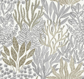 RT7802 - Taupe & Black Coral Leaves Wallpaper