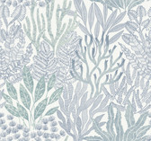 RT7804 - Blue & Aqua Coral Leaves Wallpaper