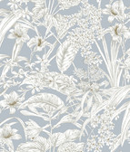 RT7884 - Blue & Taupe Orchid Conservatory Toile Wallpaper
