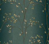 BR6224 - Teal Metallic Vertical Blossoms Wallpaper