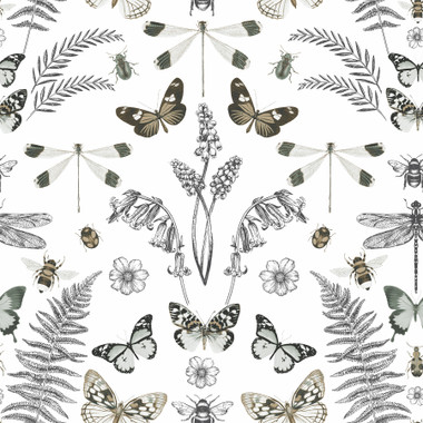 Inspired by the vintage botanical and insect displays full of curiosities and creatures, this peel and stick wallpaper is a great accent for any space in need of some bookish charm. A variety of insects and lush fronds are arranged over a white backdrop. Installation is as simple as Peel, Stick...Done!™ Hidden Treasures White Peel and Stick Wallpaper comes on one roll that measures 20.5 inches wide by 18 feet long.