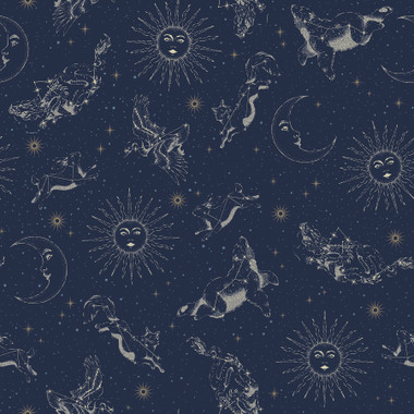 Bring bookish charm to your space with this celestial peel and stick wallpaper by RoomMates. Astrological constellations and celestial bodies are arranged atop a navy blue backdrop. Zodiac Dreams Navy Peel and Stick Wallpaper comes on one roll that measures 20.5 inches wide by 18 feet long.