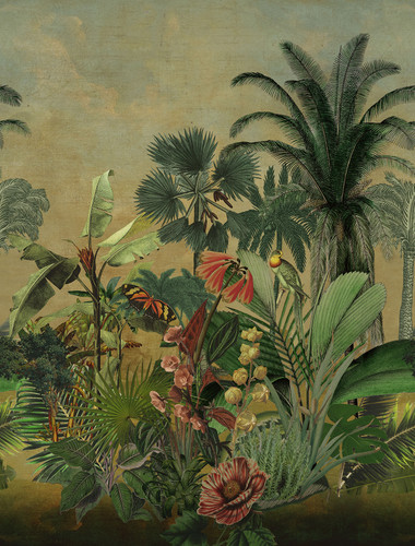 Traditional at its core, this tropical jungle peel and stick mural by Mr. Kate ups the drama of any space in just Peel, Stick…Done!™ Featuring lush fronds of greenery, vibrant florals, and a stunning array of wildlife, this tapestry-inspired mural brings classic artistic beauty to any space with ease. Hilo Tropical Island Tapestry Peel and Stick Mural contains 4 pieces on 4 sheets that measure 108 x 20.5 inches.