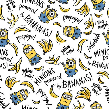 Bring home the fun-loving spirit of the Minions powered by bananas with this officially-licensed peel and stick wallpaper! Featuring the Minions surrounded by their favorite sayings and, of course, bananas, this joyous and zany print is sure to be a hit for any Minion fanatic. Installation is as simple as Peel, Stick...Done!™ Minions Powered by Bananas Peel and Stick Wallpaper comes on one roll that measures 20.5 inches wide by 18 feet long.