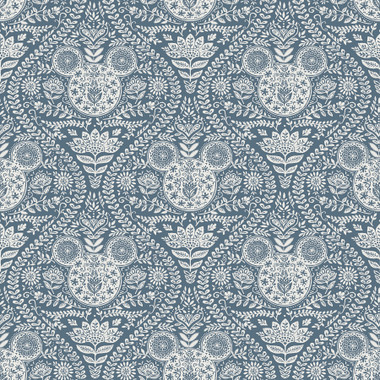 An intricate, Scandinavian-inspired ogee pattern adorned with whimsical florals, scrolling greenery, and the iconic Disney Mickey Mouse emblem on RoomMates peel and stick wallpaper. Perfect for any Mickey Mouse lover’s home, this print brings the adoration of Disney to life in just Peel, Stick…Done!® Disney Mickey Mouse Blue Block Print Peel and Stick Wallpaper comes on one roll that measures 20.5 inches wide by 18 feet long.