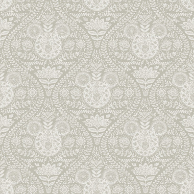 An intricate, Scandinavian-inspired ogee pattern adorned with whimsical florals, scrolling greenery, and the iconic Disney Mickey Mouse emblem on RoomMates peel and stick wallpaper. Perfect for any Mickey Mouse lover’s home, this print brings the adoration of Disney to life in just Peel, Stick…Done!® Disney Mickey Mouse Cream Block Print Peel and Stick Wallpaper comes on one roll that measures 20.5 inches wide by 18 feet long.