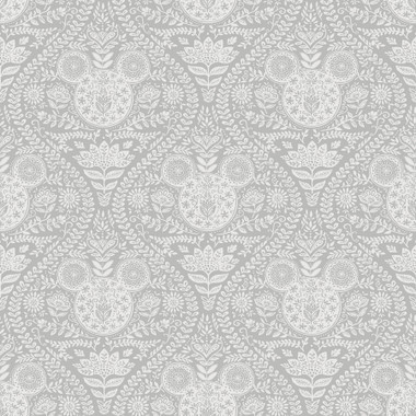 An intricate, Scandinavian-inspired ogee pattern adorned with whimsical florals, scrolling greenery, and the iconic Disney Mickey Mouse emblem on RoomMates peel and stick wallpaper. Perfect for any Mickey Mouse lover’s home, this print brings the adoration of Disney to life in just Peel, Stick…Done!® Disney Mickey Mouse Grey Block Print Peel and Stick Wallpaper comes on one roll that measures 20.5 inches wide by 18 feet long.