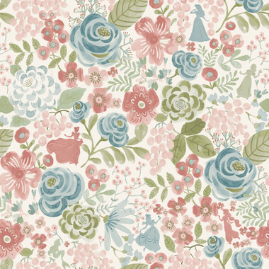 This modern watercolor floral print features the silhouettes of the classic Disney Princess characters among a painterly cottage garden. Featuring Disney’s Cinderella, Aurora, Rapunzel, Ariel, and Snow White, this print is a magical element for any Disney Princess fan’s space. Installation is as simple as Peel, Stick…Done!® Disney Princess Blush Watercolor Floral Peel and Stick Wallpaper comes on one roll that measures 20.5 inches wide by 18 feet long.