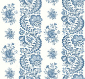 VP1302 - Beaumont Blue Floral Stripe Wallpaper