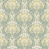 2970-26151 - Mucha Teal Botanical Ogee Wallpaper