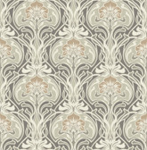 2970-26150 - Mucha Dark Grey Botanical Ogee Wallpaper