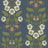 4201-48013 - Rosa Navy Floral Columns Wallpaper