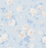 AST6492 - Everblooming Rosettes Whisper Blue Cabbage Rose Bouquets Wallpaper