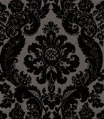 4147-87391 - Shadow Black Flocked Damask Wallpaper
