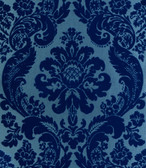 4147-87310 - Shadow Blue Flocked Damask Wallpaper