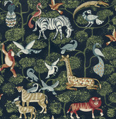 4135-27285 - Rigby Navy Jungle Animals Wallpaper