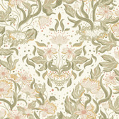 4143-22017 - Lisa Olive Floral Damask Wallpaper
