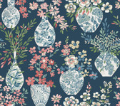 4120-72001 - Harper Teal Floral Vase Wallpaper
