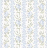 AST4171 - Blooming Heirloom Blue Romance Rose Stripe Wallpaper