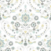 4066-26510 - Britt Sea Green Embroidered Damask Wallpaper