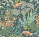 2973-90008 - Brie Teal Forest Flowers Wallpaper