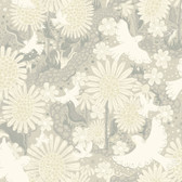 4111-63011 - Drömma Light Grey Songbirds and Sunflowers Wallpaper