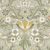 2999-24113 - Ostanskar Green Retro Floral Wallpaper