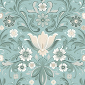 2999-24111 - Ostanskar Turquoise Retro Floral Wallpaper